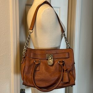 Michael Kors Cognac Leather Shoulder Tote with SILVER Hardware